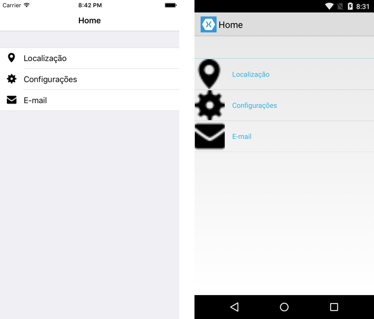 Exibição padrão do ImageCell no iOS e Android.